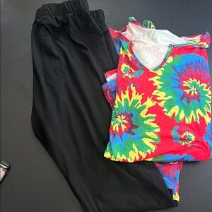 Colorful Tie-Dye Shirt with Black Pants